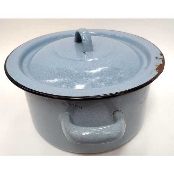 Enamel Ware Pot Light Blue 7 Inches Wide 4 Inches High 7 Inches Diameter Vintage - Picture 3 of 6